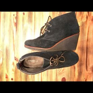 Navy suede wedges
